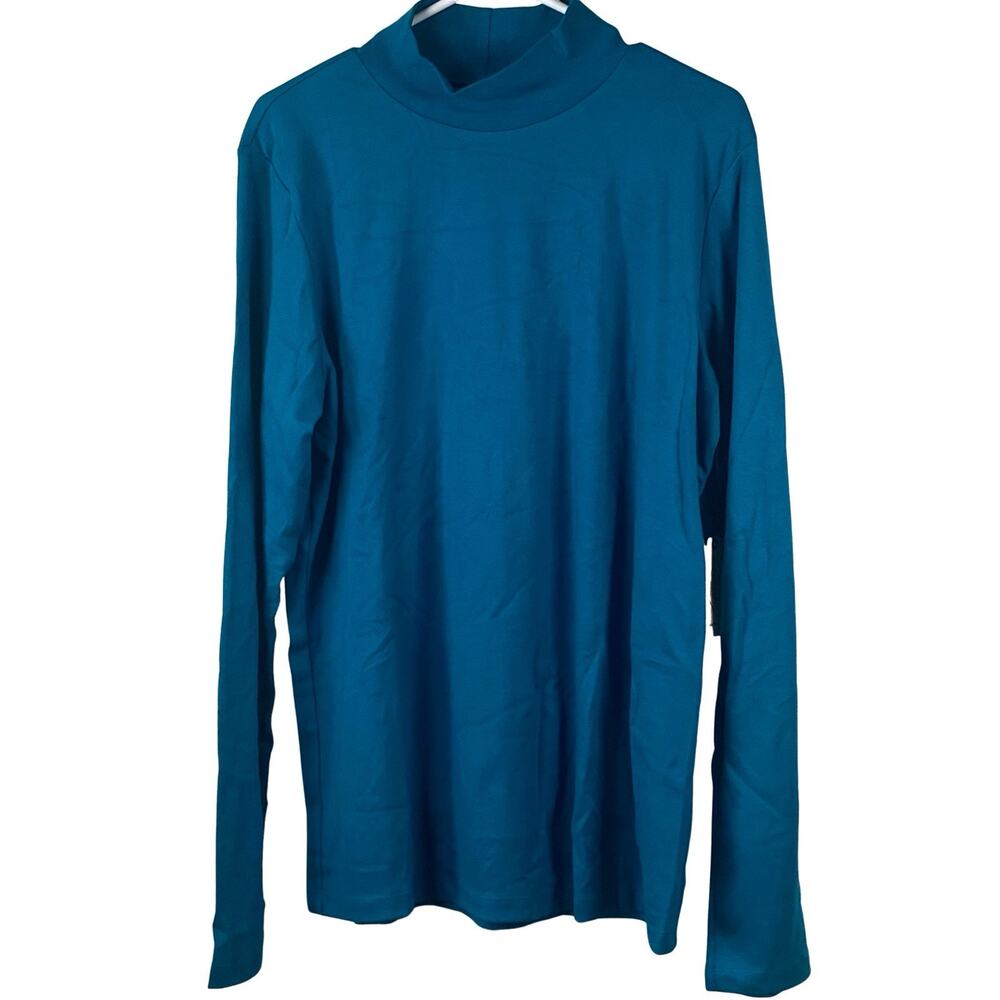 NWT Women's XXLT Blue St. John’s Bay Long Sleeve Mock Neck Essential Tee Shirt